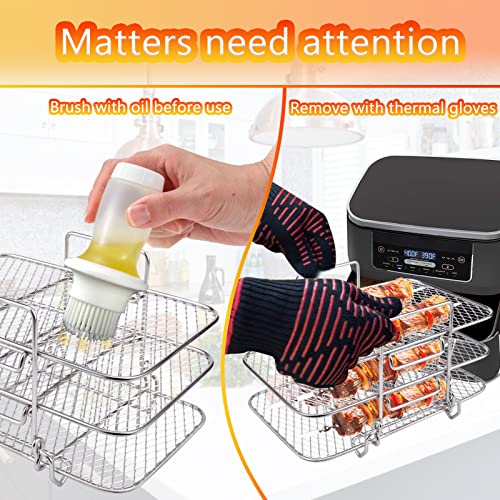 BABORUI Air Fryer Rack for Ninja Dual Air Fryer, 3-Layer Dehydrator Rack for Expanding Food Capacity, Time-Saving Air Fryer Accessories Compatible with Ninja Foodi Air Fryer DZ201