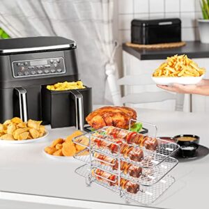 BABORUI Air Fryer Rack for Ninja Dual Air Fryer, 3-Layer Dehydrator Rack for Expanding Food Capacity, Time-Saving Air Fryer Accessories Compatible with Ninja Foodi Air Fryer DZ201