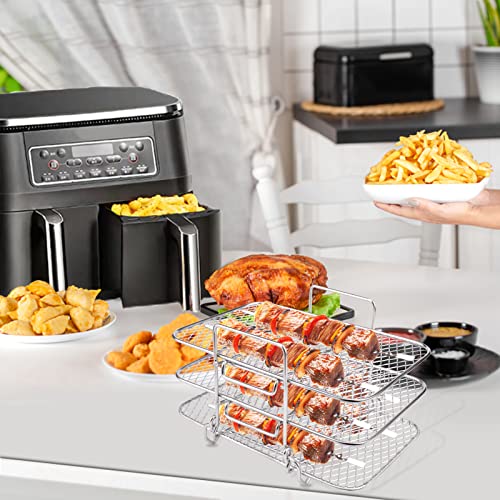 BABORUI Air Fryer Rack for Ninja Dual Air Fryer, 3-Layer Dehydrator Rack for Expanding Food Capacity, Time-Saving Air Fryer Accessories Compatible with Ninja Foodi Air Fryer DZ201