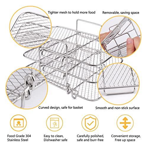 BABORUI Air Fryer Rack for Ninja Dual Air Fryer, 3-Layer Dehydrator Rack for Expanding Food Capacity, Time-Saving Air Fryer Accessories Compatible with Ninja Foodi Air Fryer DZ201