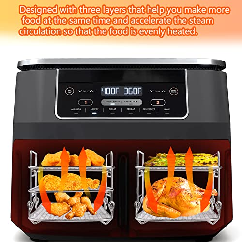 BABORUI Air Fryer Rack for Ninja Dual Air Fryer, 3-Layer Dehydrator Rack for Expanding Food Capacity, Time-Saving Air Fryer Accessories Compatible with Ninja Foodi Air Fryer DZ201