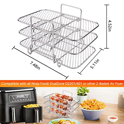 BABORUI Air Fryer Rack for Ninja Dual Air Fryer, 3-Layer Dehydrator Rack for Expanding Food Capacity, Time-Saving Air Fryer Accessories Compatible with Ninja Foodi Air Fryer DZ201