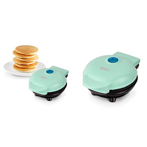 DASH Mini Maker Electric Round Griddle & other on the go Breakfast, Lunch & Snacks with Indicator Light + Included Recipe Book - Aqua,4 Inch & Mini Maker Portable Grill Machine