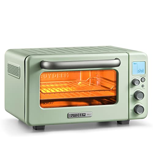 BUYDEEM T103 Multifunction Toaster Oven, No Pre-Heat Needed, 12QT 7-in-1 Mini Smart Digital Toaster Oven with Grill Rack and Baking Tray, 1600W (Cozy Greenish)