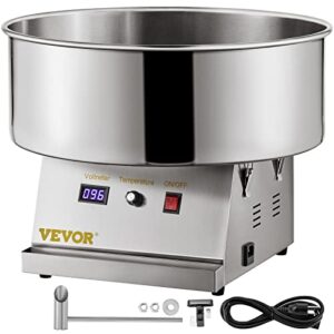 vevor electric cotton candy machine, 19.7-inch cotton candy maker, 1050w candy floss maker, silver commercial cotton candy machine with stainless steel bowl and sugar scoop, perfect for family party