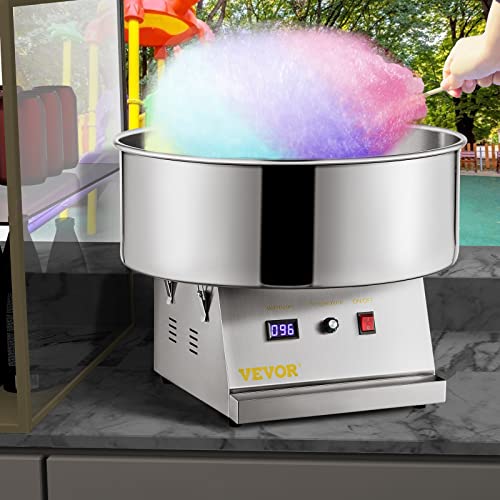 VEVOR Electric Cotton Candy Machine, 19.7-inch Cotton Candy Maker, 1050W Candy Floss Maker, Silver Commercial Cotton Candy Machine with Stainless Steel Bowl and Sugar Scoop, Perfect for Family Party