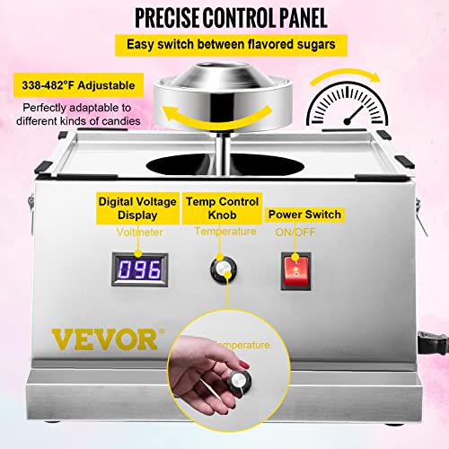 VEVOR Electric Cotton Candy Machine, 19.7-inch Cotton Candy Maker, 1050W Candy Floss Maker, Silver Commercial Cotton Candy Machine with Stainless Steel Bowl and Sugar Scoop, Perfect for Family Party