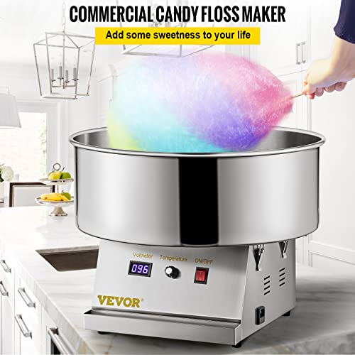 VEVOR Electric Cotton Candy Machine, 19.7-inch Cotton Candy Maker, 1050W Candy Floss Maker, Silver Commercial Cotton Candy Machine with Stainless Steel Bowl and Sugar Scoop, Perfect for Family Party