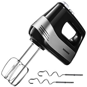 hand mixer electric, redmond hand held mixer with turbo function, stainless steel 5-speed kitchen mixer for whipping, mixing cookies, cakes, and dough batters, black
