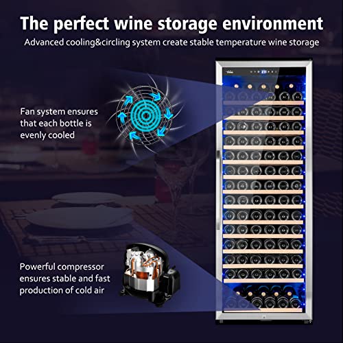 Wine Cooler Refrigerator, Velieta 179 Bottles Professional Wine Cellars with Powerful Compressor,Quiet Operation and Elegant Design for The Wine Enthusiast, silver, 23.5inches×27.2inchesx62.9inches