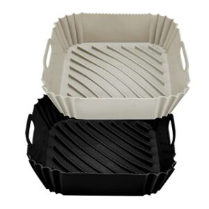 air fryer liners – durable air fryer silicone liners – air fryer liners square with practical handles – dishwasher and oven friendly silicone air fryer basket – 2pcs (black+grey)