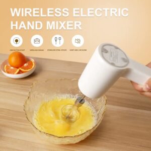 Tanrom Hand Mixer Electric 2 in 1 Wireless Hand Mixer 3-Speed Portable Egg Beater, Butter Beater, Kitchen Baking Cake, Cream and Cooking, Lightweight (White)