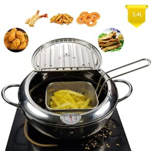 tiyoorta mini deep fry pan with basket draining rack stainless steel fryer pot with thermometer for chicken french fries fish onion ring