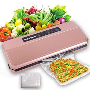 YOVYOV Vacuum Sealer Machine, 80kPa Vacuum Sealer Machine with Starter Kits, Vacuum Air Sealing System for Food Preservation, Dry & Moist Food Modes, Compact Design (Rose Gold）