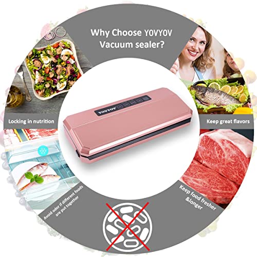 YOVYOV Vacuum Sealer Machine, 80kPa Vacuum Sealer Machine with Starter Kits, Vacuum Air Sealing System for Food Preservation, Dry & Moist Food Modes, Compact Design (Rose Gold）
