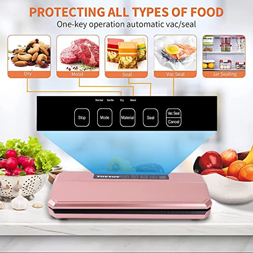 YOVYOV Vacuum Sealer Machine, 80kPa Vacuum Sealer Machine with Starter Kits, Vacuum Air Sealing System for Food Preservation, Dry & Moist Food Modes, Compact Design (Rose Gold）