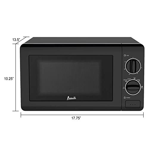 Avanti MM07V1B Microwave Oven 700-Watts Compact Mechanical with 5 Power Settings, Defrost, Full Range Temperature Control and Glass Turntable, 0.7 cu ft, Black