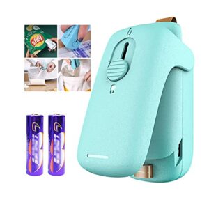 Mini Bag Sealer, Mini bag sealer heat seal,Bag Sealers,Handheld Heat Vacuum Sealer, 2 in 1 Heat Sealer and Cutter with Lanyard, Portable Bag Resealer Machine for Plastic Bags Food Storage Snacks Freshness (2xAA Batteries Included)-Green