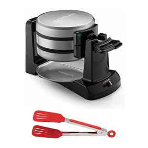 cuisinart waf-f40 double flip belgian waffle maker with 8-inch nylon flipper tongs bundle (2 items)
