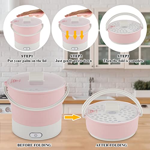 Foldable Electric Cooker, Mini Collapsible Heating Pot Electric Kettle Water Boiling Pot with Steamer for Travel 100-240V