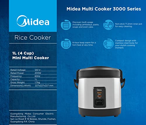 Midea Mini Rice Cooker 1L (4 Cup), Multi Cooker 3000 Series, 4Cups Rice Cooker and Warmer