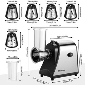 250W Electric Cheese Grater, 5 In 1 Professional Cheese Grater Electric Slicer/Shredder for Veggies, Electric Cheese Grater for Block Cheese Salad Maker, Shredded Carrot, Zucchini, Upgraded Version