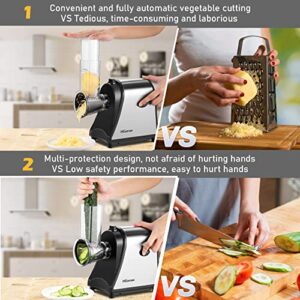 250W Electric Cheese Grater, 5 In 1 Professional Cheese Grater Electric Slicer/Shredder for Veggies, Electric Cheese Grater for Block Cheese Salad Maker, Shredded Carrot, Zucchini, Upgraded Version