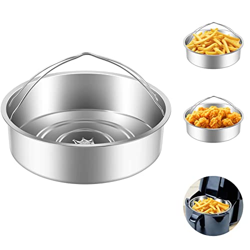 TACHWD Air Fryer Stainless Steel Liners,9'' Round Air Fryer Basket,Easy Cleaning Air Fryers Pan Accessories, Reusable Air Fryer metal Pot Fits 4 To 9QT (1Pack)