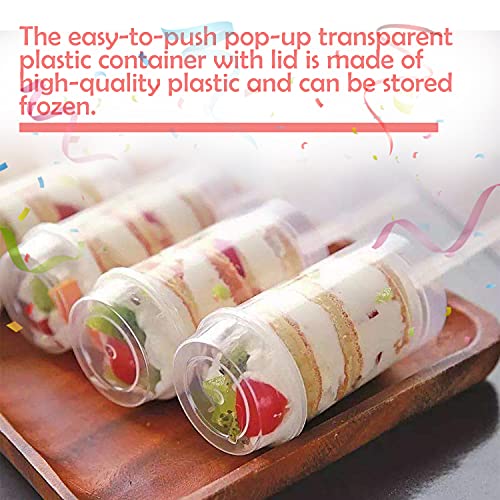 EKIND Clear Push-Up Cake Pop Shooter (Push Pops) Plastic Containers with Lids, Base & Sticks, Pack of 12