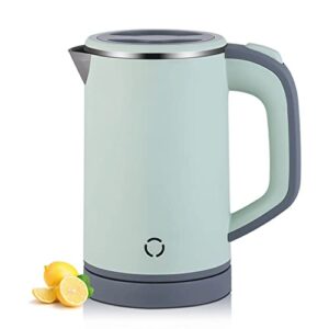 mini electric kettle, 0.8l portable travel tea kettle stainless steel double layer hot water cordless bpa-free, 600 w boil-dry protection boiler and heater brand: narbor, green