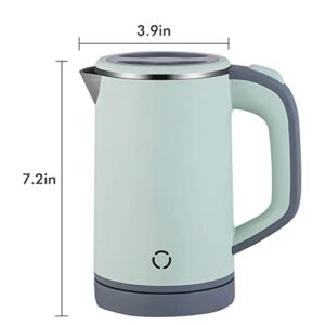 Mini Electric Kettle, 0.8L Portable Travel Tea Kettle Stainless Steel Double Layer Hot Water Cordless BPA-Free, 600 W Boil-Dry Protection Boiler and Heater Brand: NARBOR, green