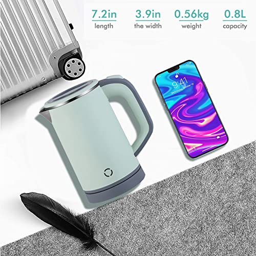 Mini Electric Kettle, 0.8L Portable Travel Tea Kettle Stainless Steel Double Layer Hot Water Cordless BPA-Free, 600 W Boil-Dry Protection Boiler and Heater Brand: NARBOR, green