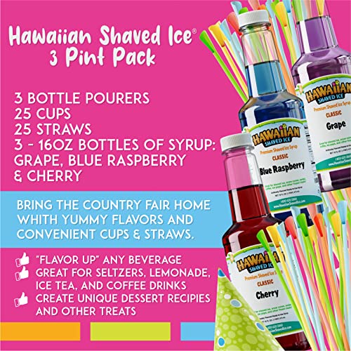 Hawaiian Shaved Ice S777 HomePro Shave Ice Machine With 3 Flavor Snow Cone Syrup Pack Including Party Ready Accessories