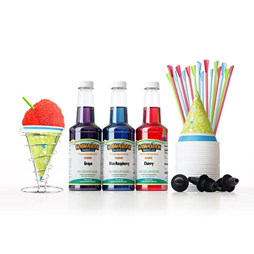 Hawaiian Shaved Ice S777 HomePro Shave Ice Machine With 3 Flavor Snow Cone Syrup Pack Including Party Ready Accessories