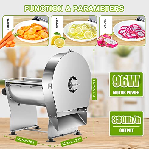 NEWTRY Electric Vegetable Slicer Commercial Fruit Slicer Machine Tomato Slicer 0-10mm (25/64inch) Thickness Adjustable Stainless Steel for Lemon Potato Onion Tomato 110V US