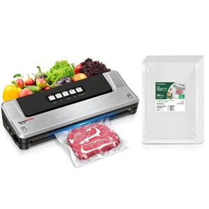 bonsenkitchen dry/moist vacuum sealer machine with 5-in-1 easy options for sous vide and food storage, air sealer machine with 5 vacuum seal bags & 1 air suction hose, silver