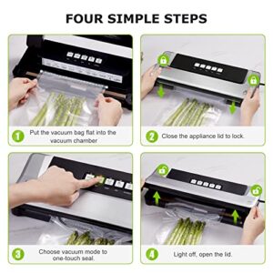 Bonsenkitchen Dry/Moist Vacuum Sealer Machine with 5-in-1 Easy Options for Sous Vide and Food Storage, Air Sealer Machine with 5 Vacuum Seal Bags & 1 Air Suction Hose, Silver