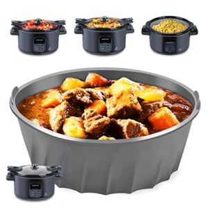 silicone slow cooker liner - reusable, leakproof & bpa-free, fits 6-7 quart oval crock-pot, compatible with hamilton beach, dishwasher safe cooking liner (grey)