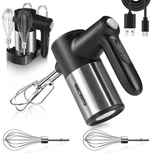 rechargeable cordless hand mixer electric - 7 speed electric handheld mixer with storage base, digital screen, 4 stainless steel accessories for easy whipping, mixing batters, dough, cookies, cakes