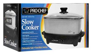 prochef 5-quart oblong-shaped slow cooker with deep dish glass cover, with shabbos sure knob cover