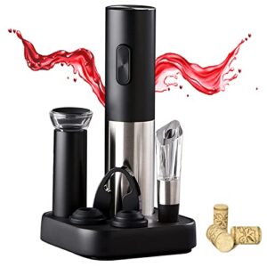 electric wine opener, automatic wine bottle opener with base, corkscrew remover with foil cutter vacuum pump preservation stopper aerator pourer wine lovers gift set usb rechargeable