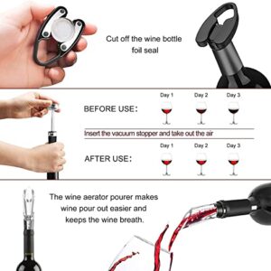 Electric Wine Opener, Automatic Wine Bottle Opener with Base, Corkscrew Remover with Foil Cutter Vacuum Pump Preservation Stopper Aerator Pourer Wine Lovers Gift Set USB Rechargeable