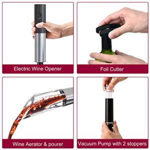 Electric Wine Opener, Automatic Wine Bottle Opener with Base, Corkscrew Remover with Foil Cutter Vacuum Pump Preservation Stopper Aerator Pourer Wine Lovers Gift Set USB Rechargeable
