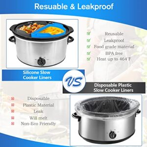 KKUYT Slow Cooker Liners Fit For 6QT Crockpot, Food-Grade Reusable Silicone Crock Pot Liners, Collapsible Cooking Liner Slow Cooker Accessories BPA Free, Dishwasher Safe to Use(Grey+Blue)