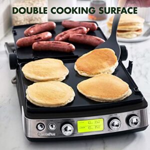 GreenPan Elite 7-in-1 Multi-Function Contact Grill & Griddle, Healthy Ceramic Nonstick Aluminum, Two Sets of Grill & Waffle Plates, Adjustable Shade & Shear, Closed Press/Open Flat Surface, Black