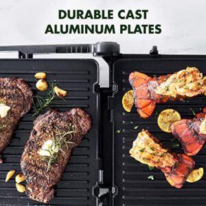 GreenPan Elite 7-in-1 Multi-Function Contact Grill & Griddle, Healthy Ceramic Nonstick Aluminum, Two Sets of Grill & Waffle Plates, Adjustable Shade & Shear, Closed Press/Open Flat Surface, Black