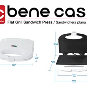 Bene Casa - White Nonstick Flat Grill Sandwich Maker - Includes Cool-touch Handles and Die Cast Aluminum Cooking Surface