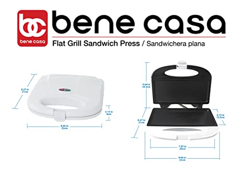 Bene Casa - White Nonstick Flat Grill Sandwich Maker - Includes Cool-touch Handles and Die Cast Aluminum Cooking Surface