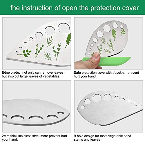 Leaf Herb Stripper, Stainless Steel Kitchen Herb Stripper Tool, 9holes, 2 in 1 design,Curved edge can be used as a kitchen knifefor Chard, Collard Greens, Parsley, Basil, Rosemary Herb, Taragon, Thym