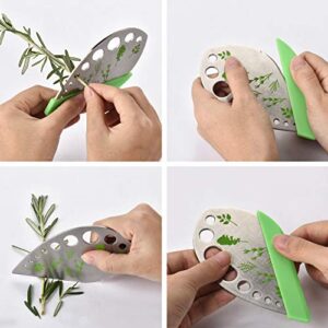 Leaf Herb Stripper, Stainless Steel Kitchen Herb Stripper Tool, 9holes, 2 in 1 design,Curved edge can be used as a kitchen knifefor Chard, Collard Greens, Parsley, Basil, Rosemary Herb, Taragon, Thym